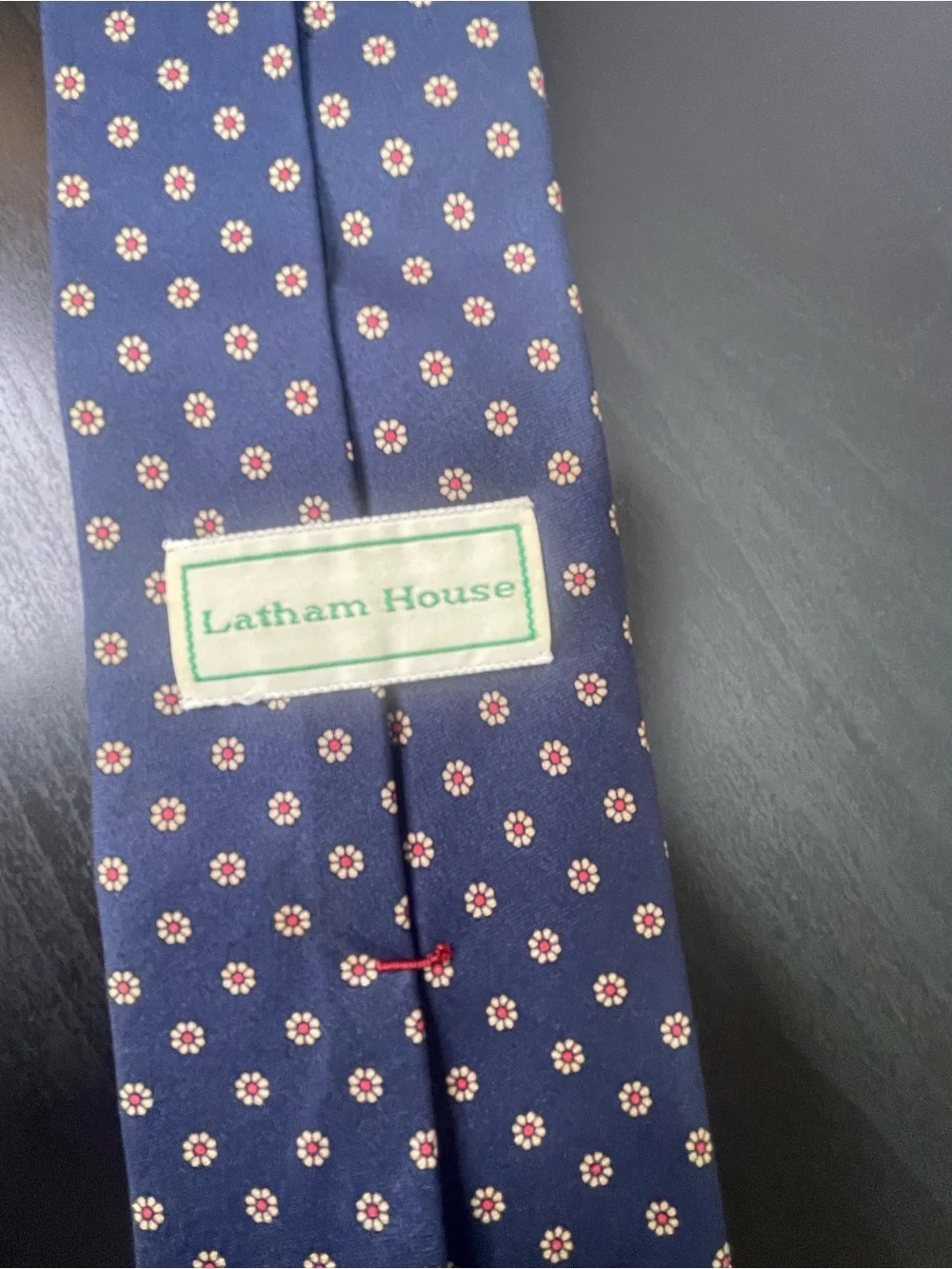 Vintage 1980s Latham House Silk Foulard Tie Medallion Navy Blue Ivy League Trad